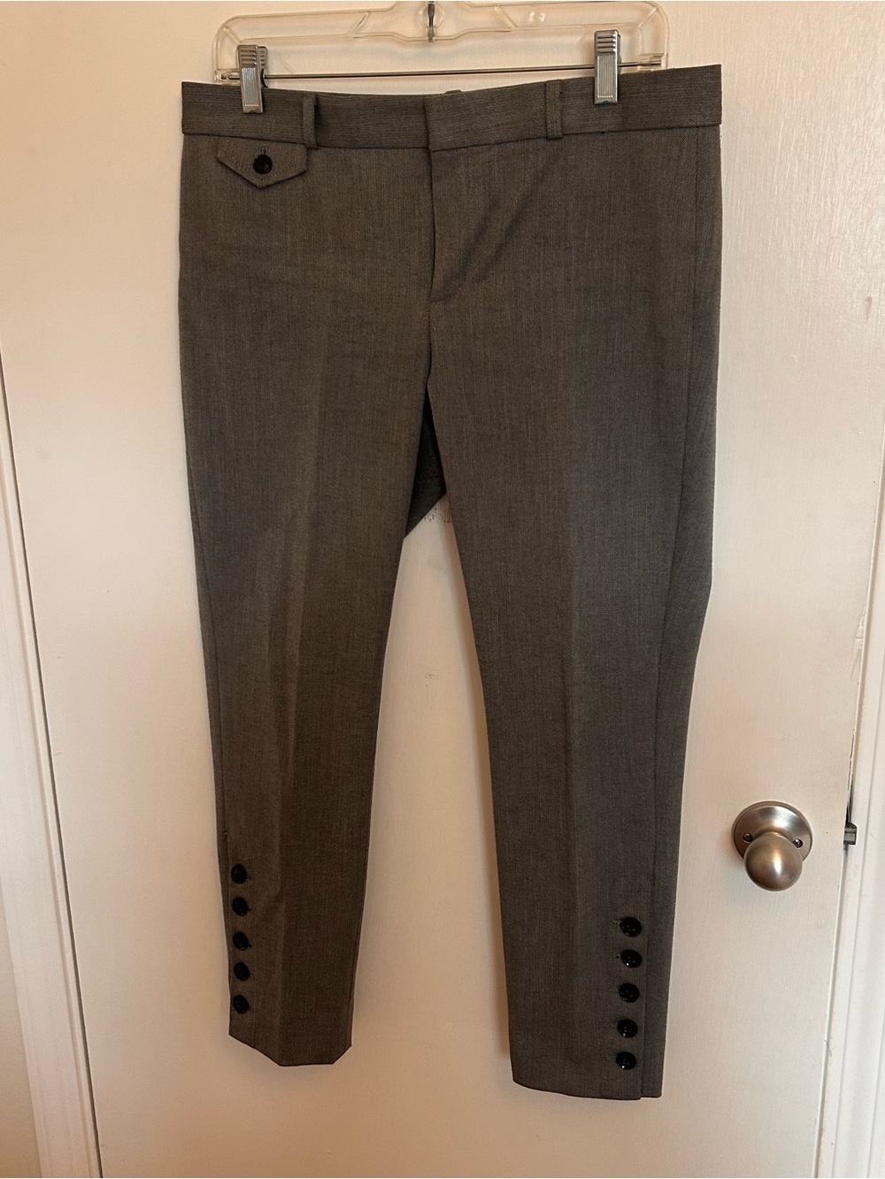 Banana Republic Sloane Gray Herringbone Ankle Button Cropped Petite Dress Pants